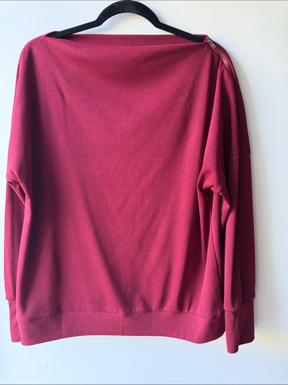 Women's Off-Shoulder Zip-Accent Sweater in Deep Berry